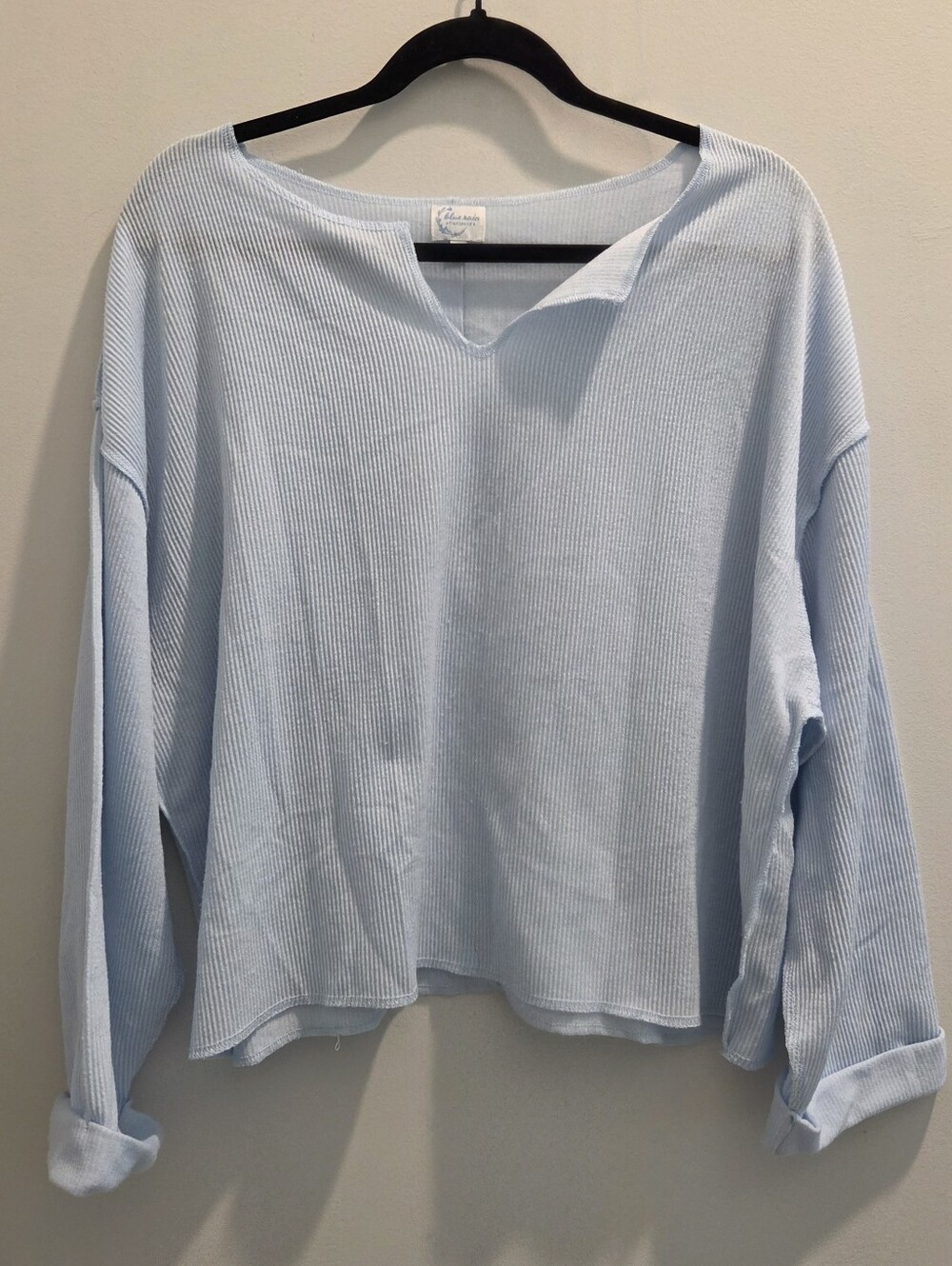Blue Rain Francesca’s Light Blue Ribbed Knit Top Long Sleeve Coastal Cottage